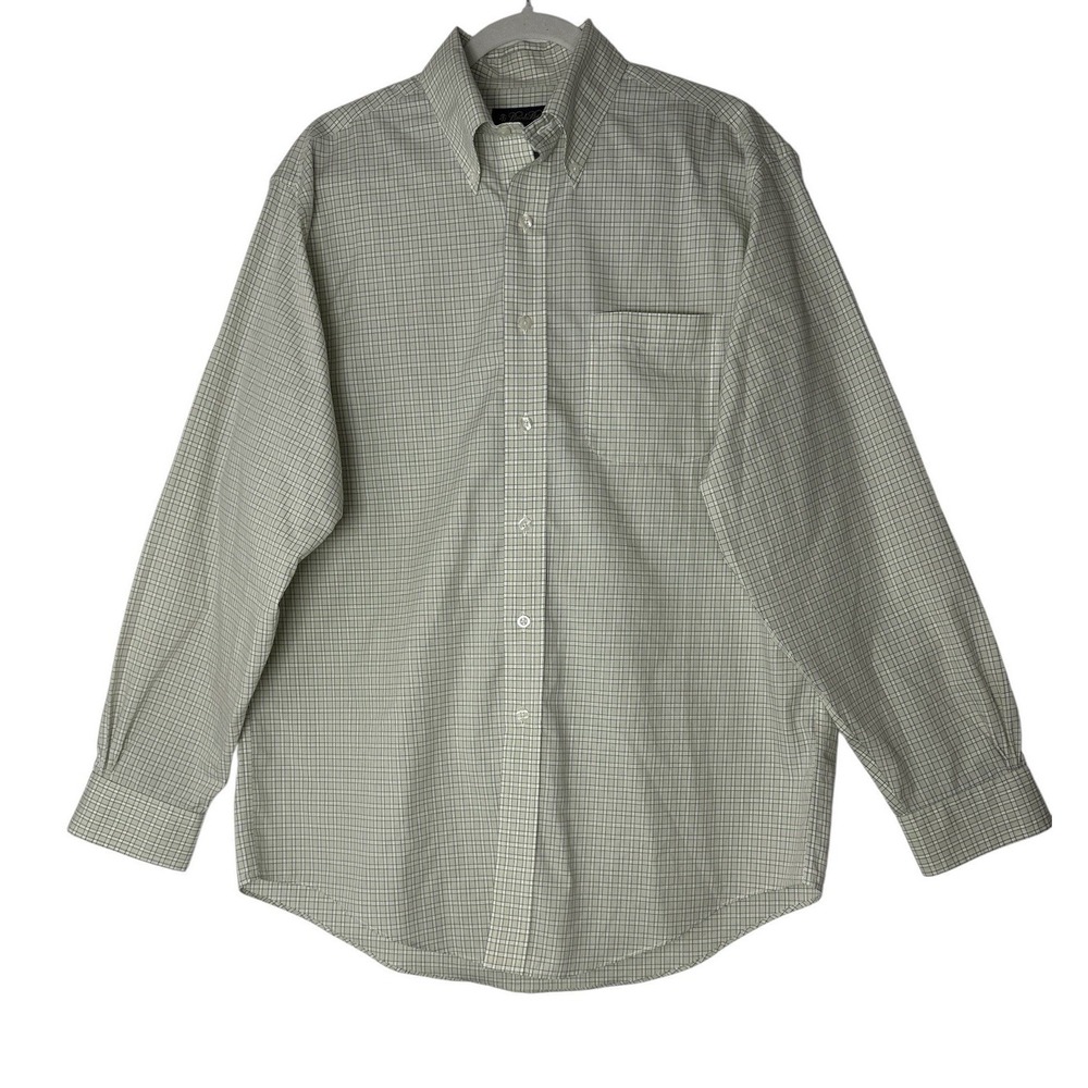 Brooks‎ Brothers Shirt Mens Medium Plaid Oxford Cotton Button Down Long Sleeve